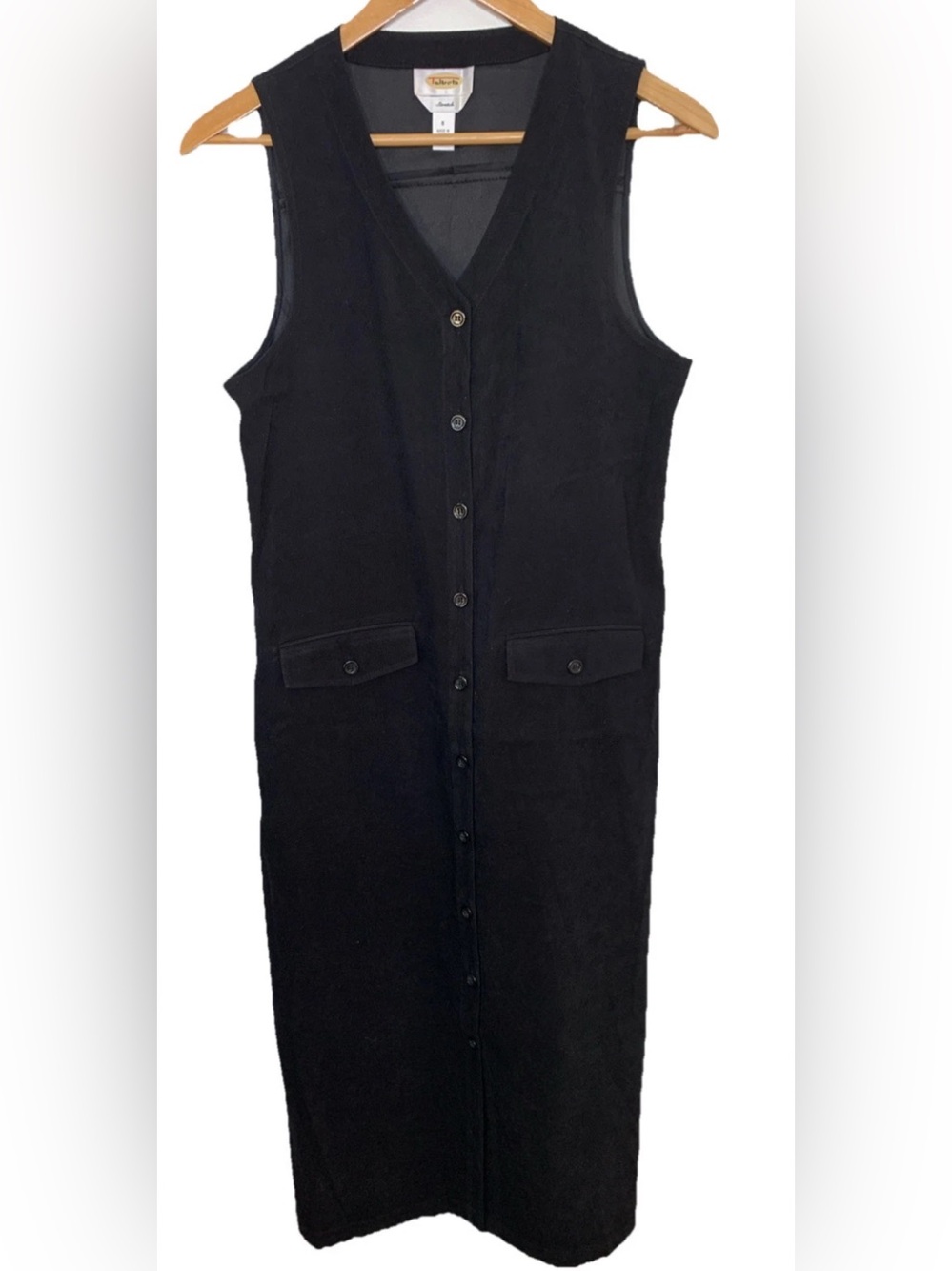 Vintage Talbots Blk Faux Suede Jumper Dress Sleeveless Sz 6 Button Front Lg Y2K